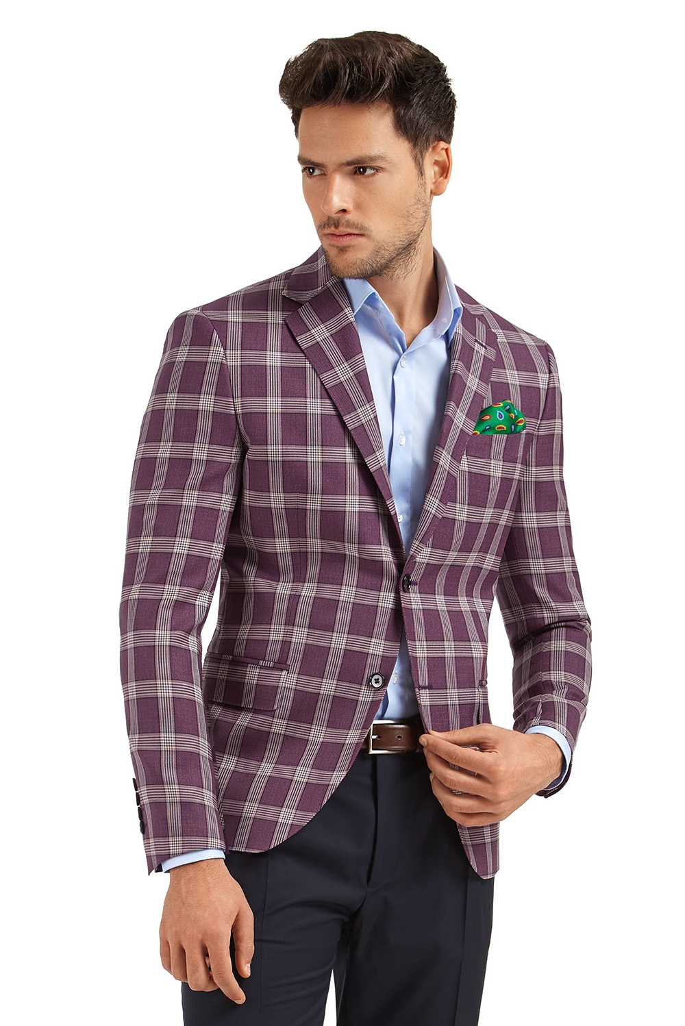 purple check blazer