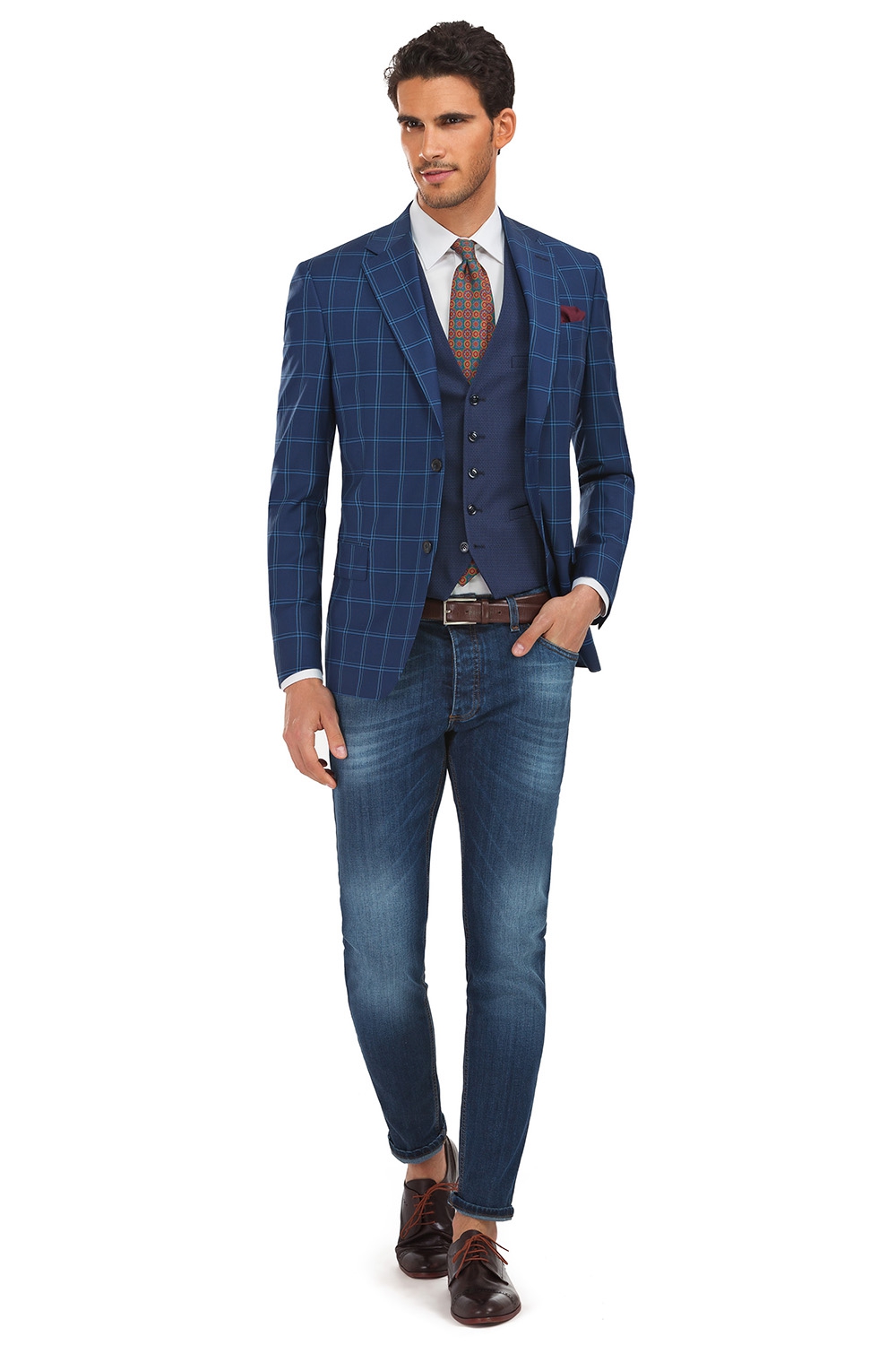 Blue check blazer with deals jeans