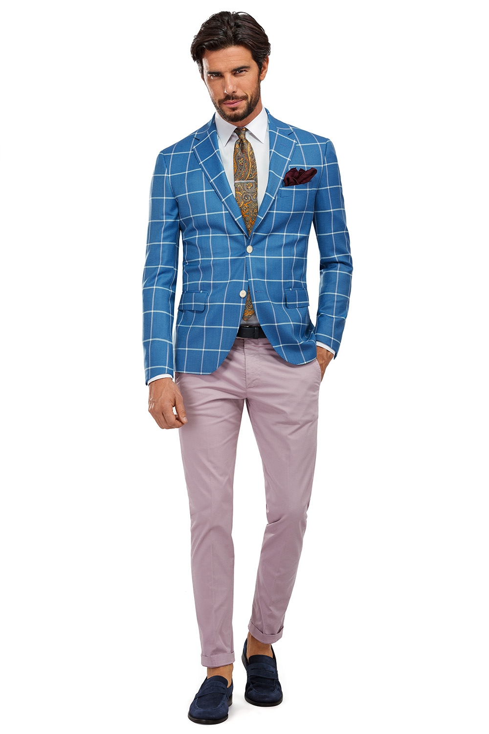 Light blue top check blazer combination