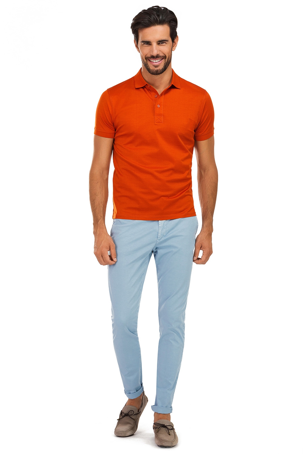 Blue shirt 2025 orange pants